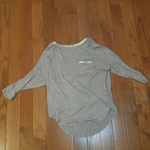 grey metallic detailed tee with zipper detail